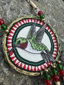 Native American Beaded Hummingbird medallion pow wow regalia Native beadwork - Picture 1 of 4