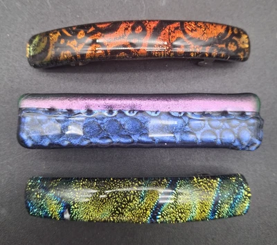 Lote de 3 pasadores estilo francés vidrio dicroico soplado a mano 1,5-2" accesorios para el cabello Foto 1 de 4