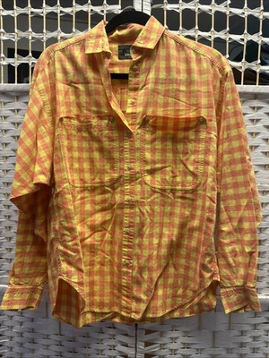 Liz Wear Plaid Orange yellow Cotton Button Down Shirt Size Small - Image 1 of 4