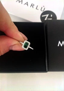 Anello Argento S925 Con Punti Luce E Pietra Verde Smeraldo Centrale - Foto 1 di 5
