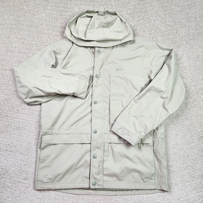 REI E1 Elements Jacket Men's Small Beige Full Zip Removable Hood Waterproof - Image 1 of 4