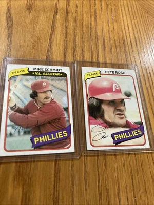 Pete Rose 1980 Topps # 540 / Mike Schmidt # 270  NRMT Condition Vintage Phillies - Image 1 of 4
