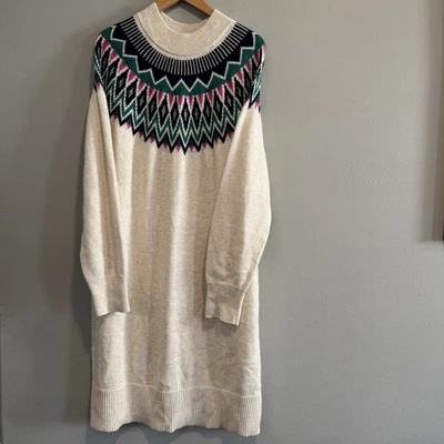 Old Navy Fair Isle Sweater Dress Cream Knit Long Sleeve XXL Tall - Image 1 of 4