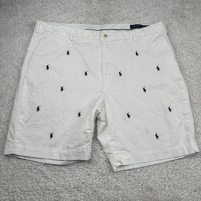 Polo Ralph Lauren Shorts Mens 44B White Chino All Over Pony Embroidery Print - Image 1 of 4