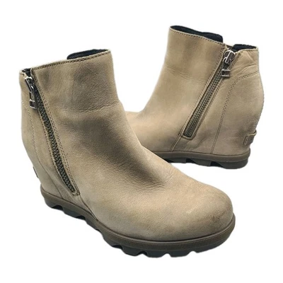 Sorel inner Wedge Women's Sz 6/ 37 beige nubuck  Ankle Boots zipper NL3365-240 - Image 1 of 4