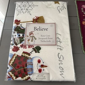 Benson Mills Believe Snowman Engineered Printed Jacquard Christmas Tablecloth - Picture 1 of 9