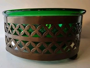 Green Dish with Gold Holder Candy Dish - Picture 1 of 4