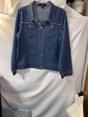 Chaqueta vaquera grande Kaktus para mujer lentejuelas joya botón algodón chaqueta Foto 1 de 4