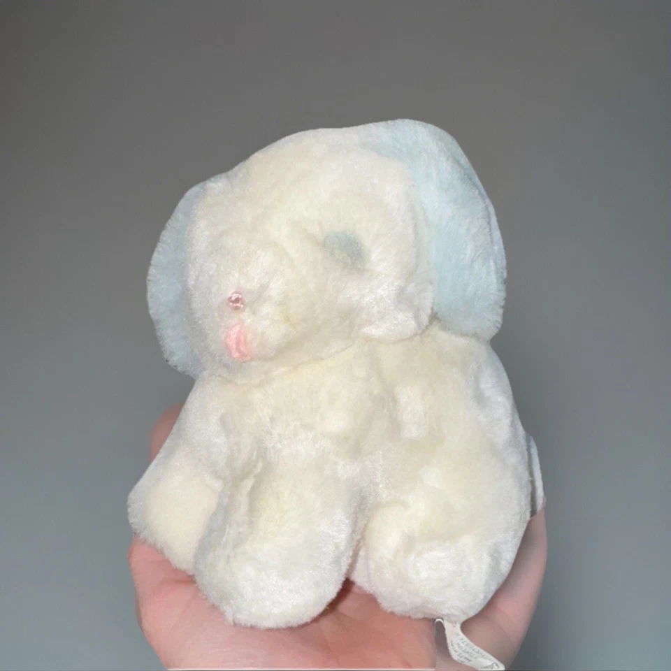 Vintage Eden My First 1st Puppy Dog White Plush Lt Blue Pastel Ears Eyes Asleep - Image 1 of 3