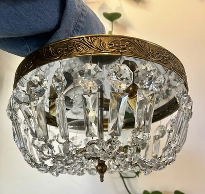 "Lámpara de techo de cristal vintage montaje empotrado latón 12"" hecha en Italia" Foto 1 de 4