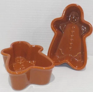 S/2 CHANTAL Stoneware Holiday Gingerbread Man 1 Cup BROWN Baking Serving Dish - Picture 1 of 17