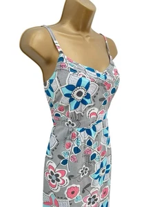 Mantaray Maxi Long Sun Dress Size 14 Grey Pink Blue Cotton Adjustable Straps - Picture 1 of 13