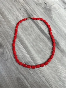 Vintage Perlenkette gestreift rechteckig rotes Glas 25 Zoll - Bild 1 von 12