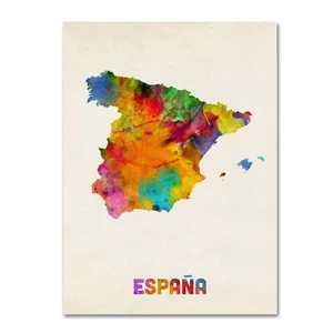 Trademark Fine Art Spain Watercolor Map Artwork by Michael Tompsett, 24 by 32... - Picture 1 of 5