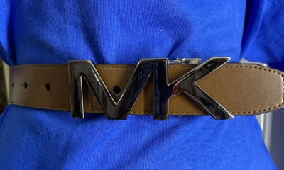 Michael Kors Belt Reversible Luggage/Mocha With Silver Mk Logo Buckle Beautiful - Image 1 of 4