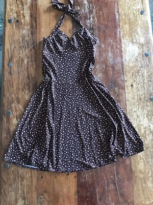 Vtg 90s Y2K pink & brown polka dot halter dress draped skirt classic y2k colors  - Image 1 of 4