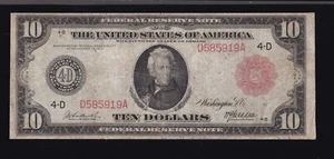 US 1914 $10 FRN Cleveland Red Seal Note FR 895b F-VF (919) - Picture 1 of 2