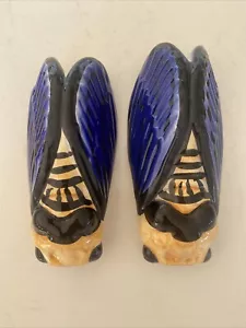 X2 VINTAGE FRENCH (PERPIGNAN) MAJOLICA CICADA WALL POCKET VASES 17CM Pottery - Picture 1 of 16