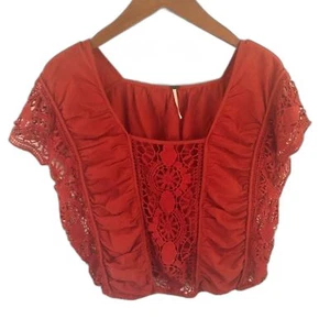 Free People Burnt Orange Peasant Blouse Size Small - Picture 1 of 10