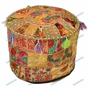 Bohemian Floral Pouf Cover Living Room Ottoman Decor Indian Pouffe Foot Stool - Picture 1 of 8