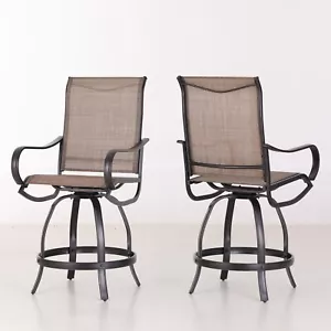 Patio Bar Stools Set of 2 Outdoor Swivel Barstool Bar Height Chairs High Back - Picture 1 of 11