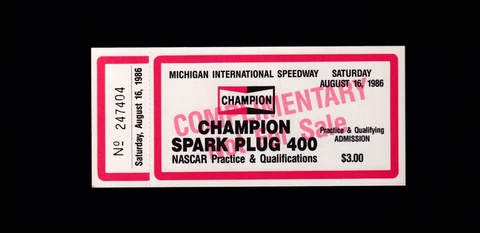1986 MICHIGAN SPEEDWAY QUALIFYING TICKET-SPARK PLUG 400-PARSONS WIN-MIS-SKOAL Cover