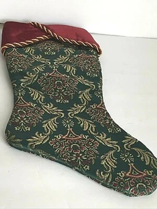 Green Gold Muticolor Brocade Design Floral Christmas Stocking Velveteen Cuff 17" - Picture 1 of 11