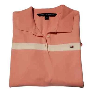 Tommy Hilfiger Polo Shirt Stripes White Collar Blouse Thrifted Sz L - Picture 1 of 10