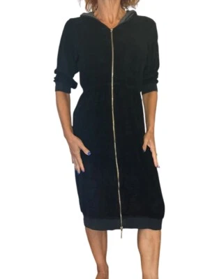 VESTIDO DE MUJER HARD TAIL FOREVER RIZO NEGRO CON CAPUCHA CREMALLERA COMPLETA MIDI BT-23 MED Foto 1 de 4