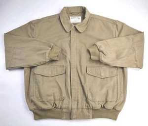 Orvis Vintage Brown Khaki Canvas Bomber Leather Trim Jacket A2 G1 Flight Mens XL - Picture 1 of 8