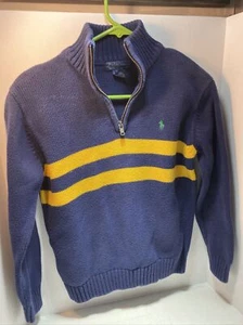 Ralph Lauren Polo Sweater Boys size Medium Navy Blue Quarter Zip Knit pony - Picture 1 of 4