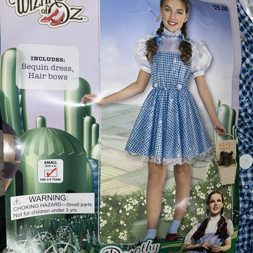 DOROTHY MAGO DE OZ Niñas Disfraz Lentejuelas Vestido Lazos para el cabello Talla Pequeña 4-6 Foto 1 de 1