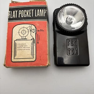 Vintage flache Taschenlampe in Box FEM TEX, schwarz. Rechteckige Taschenlampe aus Metall - Bild 1 von 20