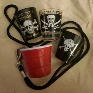 Lot Of 4 Shot Glasses Glass Plastic Lanyard Skull Red Solo Cup Cape Cod Maine - Picture 1 of 7