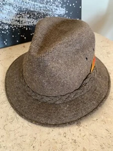 Kangol Design Fedora XL Men 100% Pure Wool Tweed Hat Feather Vintage - Picture 1 of 7