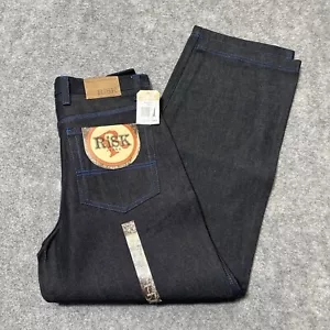 Jeans uomo dritto relaxed vintage nuovo RISK taglia 34 nero blu punto denim - Foto 1 di 7
