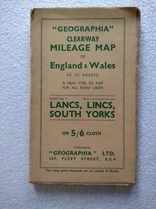 Geographia Cloth Clearway Mileage Map Lancs, Lincs and South Yorks - Bild 1 von 1