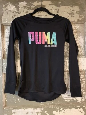 Womens PUMA shirt Size Small PUMA FOREVER AWESOME Cute black and Rainbow - Image 1 of 3