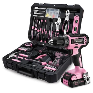 20V Pink Cordless Drill Driver &Home Tool Set 141PCS Hand Tool Kit 2Ah Battery - Picture 1 of 10