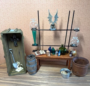 Dollhouse Miniature Lot of 29 Wizard Alchemy Laboratory Filled Metal Stand 1:12 - Picture 1 of 13