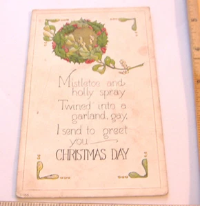 POSTAL DE NAVIDAD VINTAGE EN RELIEVE ~ SPRAY DE MUÉRDAGO Y ACEBO...~C-155 - Imagen 1 de 2
