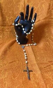 Katholischer Rosenkranz Unsere Liebe Frau von Fatima Gekreuzigt Jesus Holz wie Kreuz Silber - Bild 1 von 3