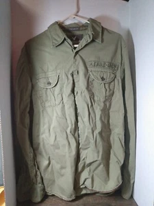 American Eagle Vintage Fit Long Roll Tab Sleeve Shirt Mens Large Olive Green~L3 - Picture 1 of 3