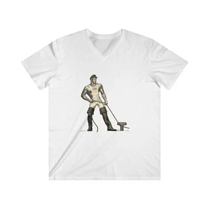 Physique Pictorial Sailor Gay Leather Man Men's Fitted V-Neck Short Sleeve Tee - Picture 1 of 7