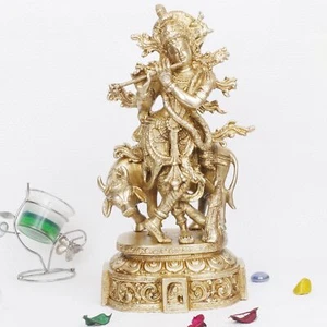 Krishna Statue Brass Hindu God Religious Idol Puja Figurine Home Temple 12 Inch - Picture 1 of 7