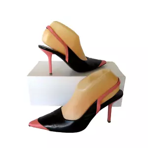 Narciso Rodriguez Talla 38.5B EE. UU. 7.5 Cuero Tacones Sandalias Tacones de aguja Negro Pi - Imagen 1 de 15