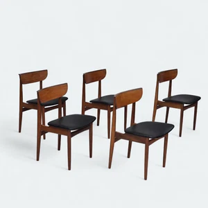 1960s, set of 5 Danish dining chairs, reupholstered, teak wood. - Picture 1 of 21