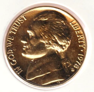 24K Gold Plate Rare Old US 1978 Jefferson Nickel UNCIRCULATED Collection Coin BU - Picture 1 of 2