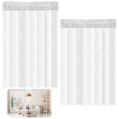 Lot de 2 rideaux à franges 100 x 200 cm - Gris argenté - Rideau anti-mouches ... - Photo 1/4