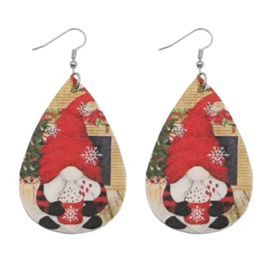 Christmas Gnome PU Leather Teardrop Dangle Earrings - New - Picture 1 of 2